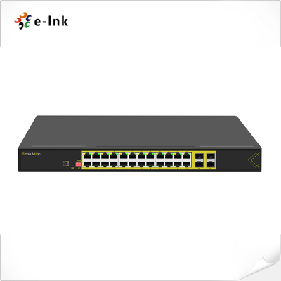 Switch PoE L2 gestito, montabile su rack 1U, 24 porte 10/100/1000T 802.3at con 4 porte Gigabit SFP in fibra ottica 1000X