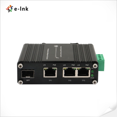 Mini Switch Ethernet Industriale a 3 porte PoE 802.3at + 1 porta SFP con ingresso 12~48V DC e Voltage Booster