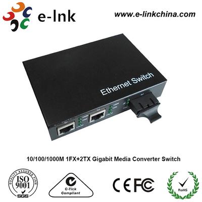 1 porta fibra + 2 porte RJ45 Gigabit Ethernet Media Converter