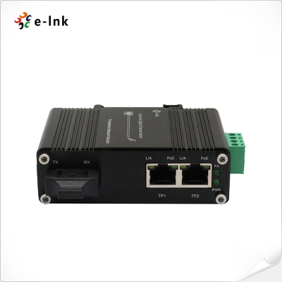Mini Industrial 1-Port 1000X a 2-Port 10/100/1000X 30W PoE+ Media Converter