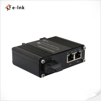 Mini Industrial 1-Port 100Base-FX a 2-Port 10/100Base-T 90W PoE++ Media Converter
