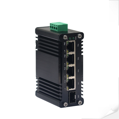 Mini Switch Ethernet Industriale 4-Porte 10/100/1000T 802.3at PoE + 1-Porta 100/1000X SFP con Ingresso 12~48VDC e Booster di Tensione
