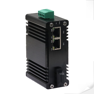 Mini Industrial 1-Port 1000X a 2-Port 10/100/1000X 30W PoE+ Media Converter