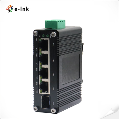 Mini Switch Ethernet Industriale 4-Porte 10/100/1000T 802.3at PoE + 1-Porta 100/1000X SFP con Ingresso 12~48VDC e Booster di Tensione