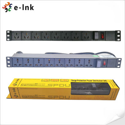 19 pollici 1U 8 Port Surge Protection PDU con materiale resistente alle fiamme di grado UL94V-0