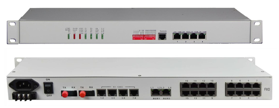 8/16-Ch FXO/FXS + 8-Ch E1 + 4-Ch 10/100M ETH + 4Ch RS232/422/485 Multiplexer a fibra