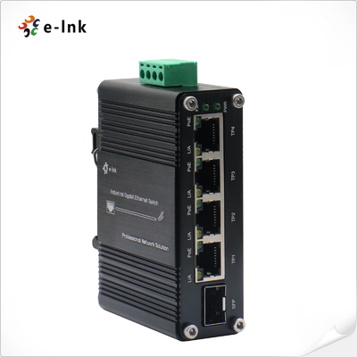 Mini Switch Ethernet Industriale 4-Porte 10/100/1000T 802.3at PoE + 1-Porta 100/1000X SFP con Ingresso 12~48VDC e Booster di Tensione
