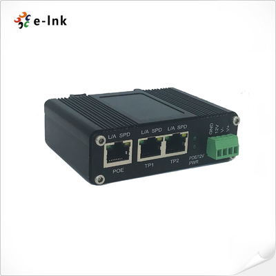 Splitter PoE industriale IEEE802.3af/at con funzione switch a 2 porte, tensione di uscita 12VDC con distanza fino a 100 metri